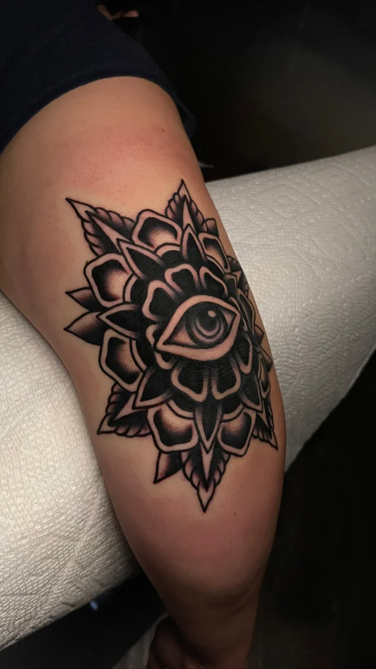American Traditional rose tattoo by Nick at Electric Street Tattoo, Fort Lauderdale