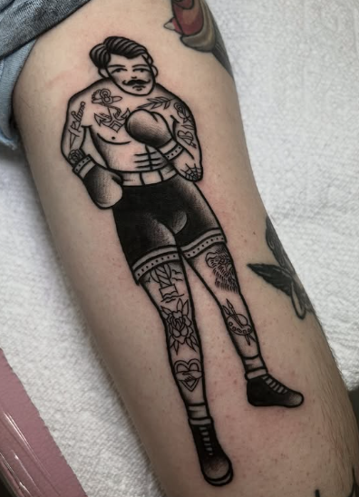 Traditional blackwork boxer tattoo by Lyandra at Electric Street Tattoo, Fort Lauderdale