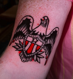 American Traditional eagle with shield tattoo by Josh at Electric Street Tattoo, Fort Lauderdale