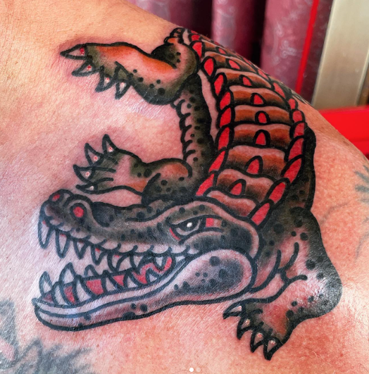 American Traditional alligator tattoo by Josh at Electric Street Tattoo, Fort Lauderdale