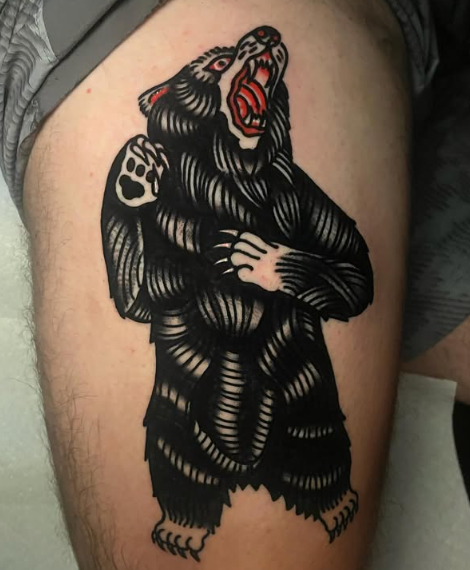 American Traditional black bear tattoo by Josh at Electric Street Tattoo, Fort Lauderdale
