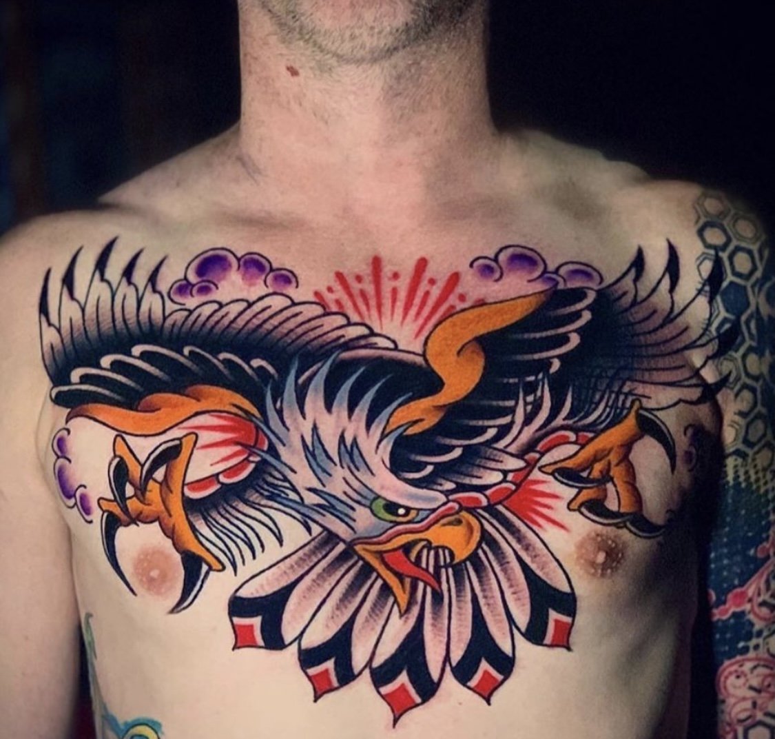  on Instagram Thank you for the trust Roger  envisiontattoo  eagle  snake chest tattoo american traditional yee southerncalifornia
