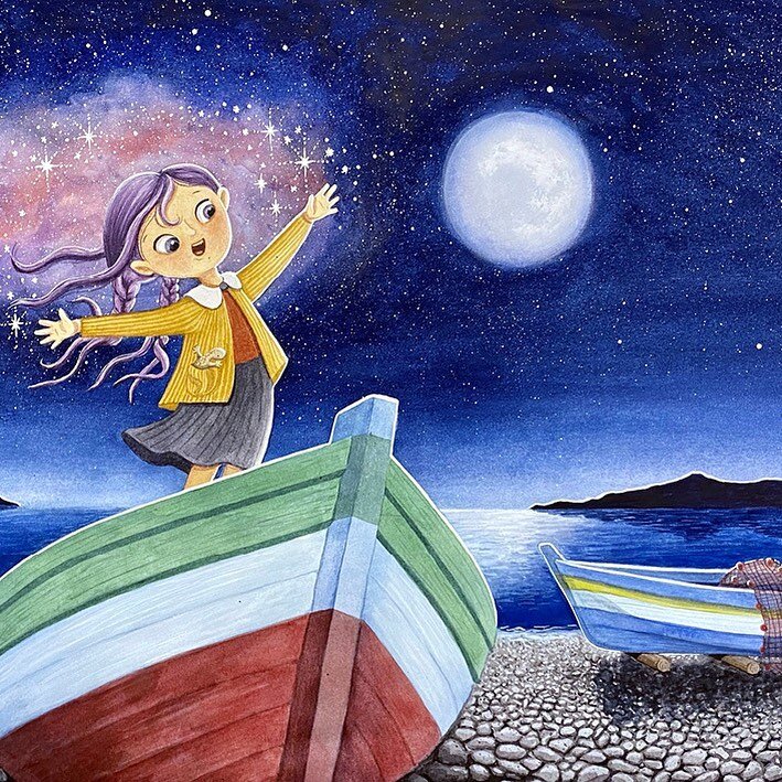 Stregalina chants &lsquo;Vento, sopravvento, portami a Spartivento!&rsquo; Will it make her boat fly? Based on old folklore of Aeolian witches who stole fisherman&rsquo;s boats, enchanted them and flew to the mainland, Sicily and Africa. #childrensbo