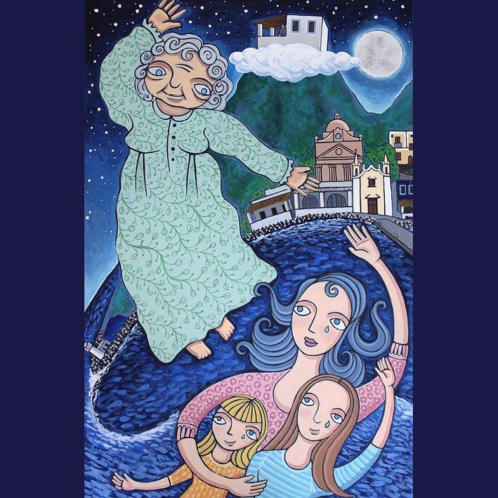 Saying goodbye to Nonna as she joins Nonno in their celestial home on the top of Monte Fossa del Felchi, Salina. This came from a dream I had where Nonno as a spirit appeared to me and told me he was preparing the house for Nonna&rsquo;s arrival. Acr