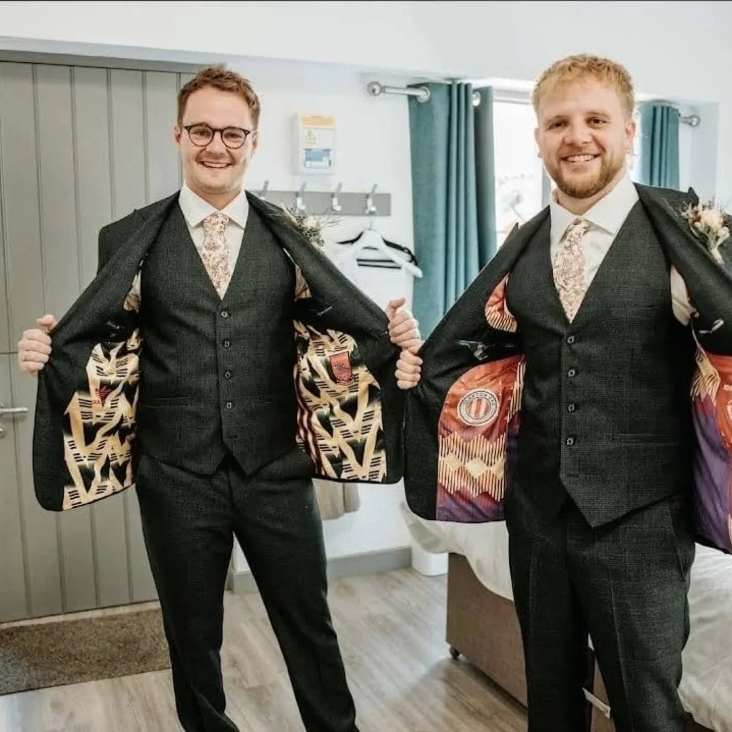 Earlier this year, we were entrusted with an incredible project by Thomas and his best man, Jamie. He challenged us to do something truly unique and incorporate his beloved retro @arsenal kit into his wedding suit, alongside his best man&rsquo;s suit
