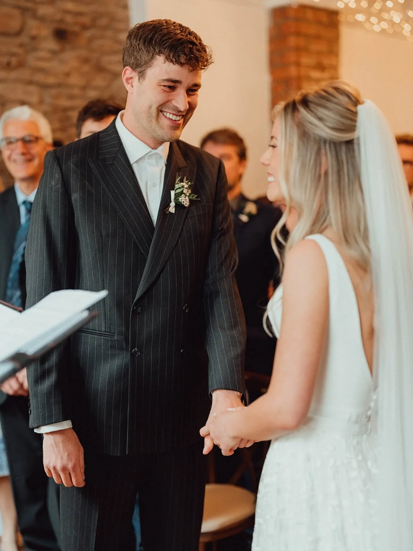 ✂️ Double-Breasted Two-Piece Suit ✂️ 

Thank you to the incredible @emilystevephoto for sharing Emily &amp; James Wedding Photos. 

We had the pleasure of making James' suit from a medium-weight @dugdalebrosandco charcoal grey pinstripe. James opted 