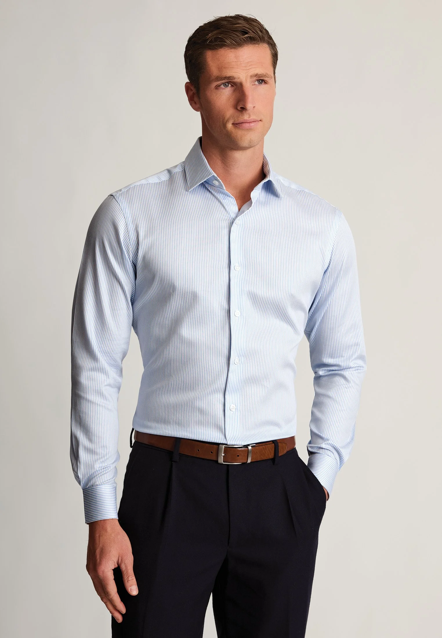 Tailored Fit Blue Fine Stripe Cotton Shirt