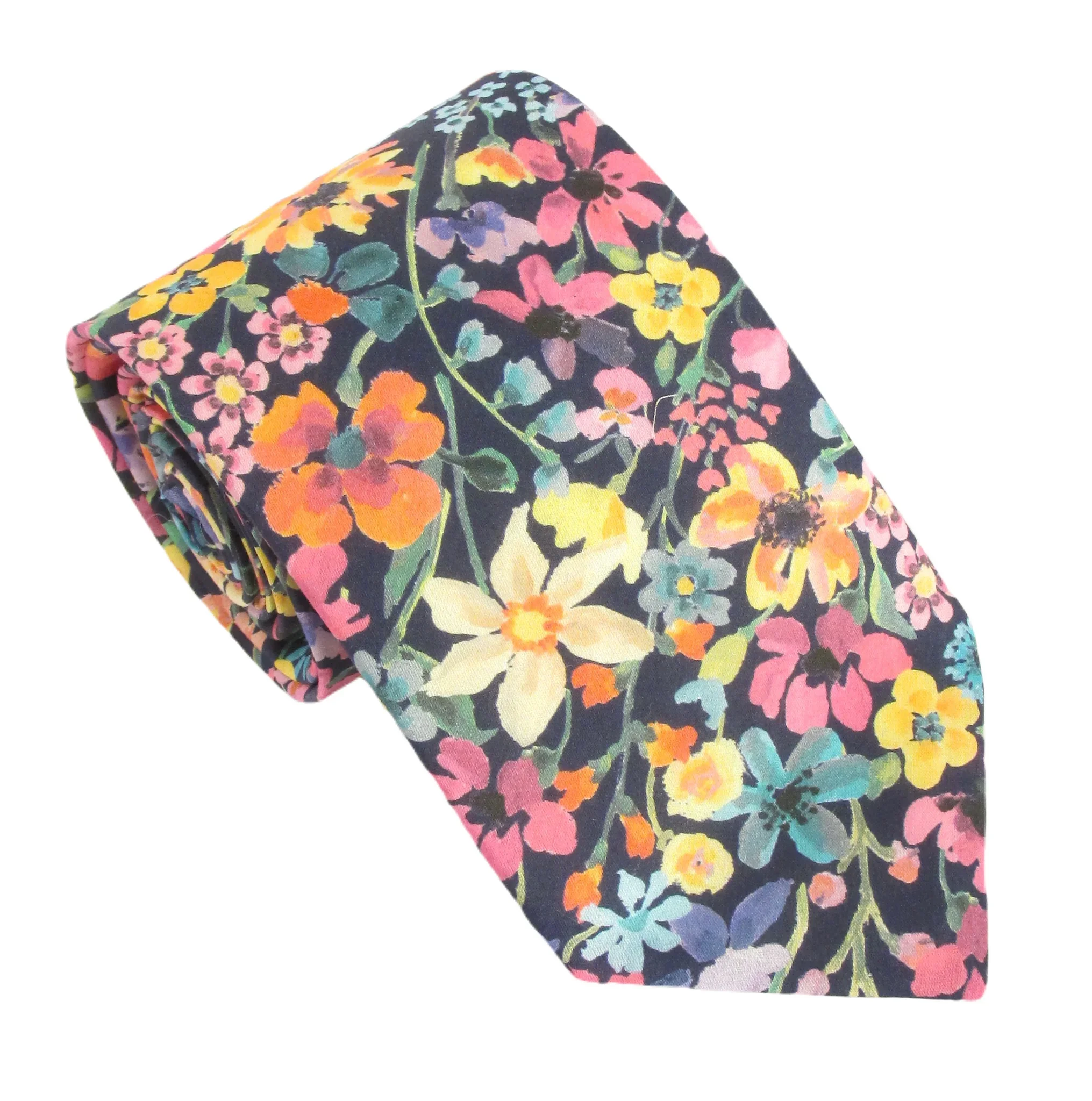 Dreams Of Summer Navy Cotton Tie Made with Liberty Fabric.webp