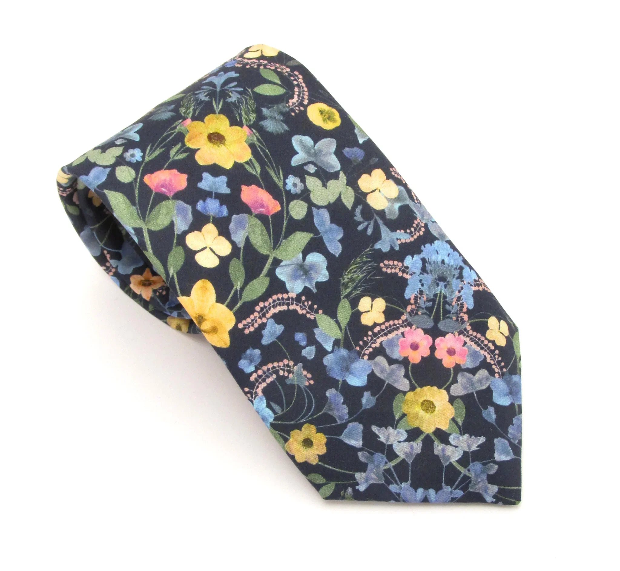 Aurora Navy Cotton Tie Made with Liberty Fabric.webp