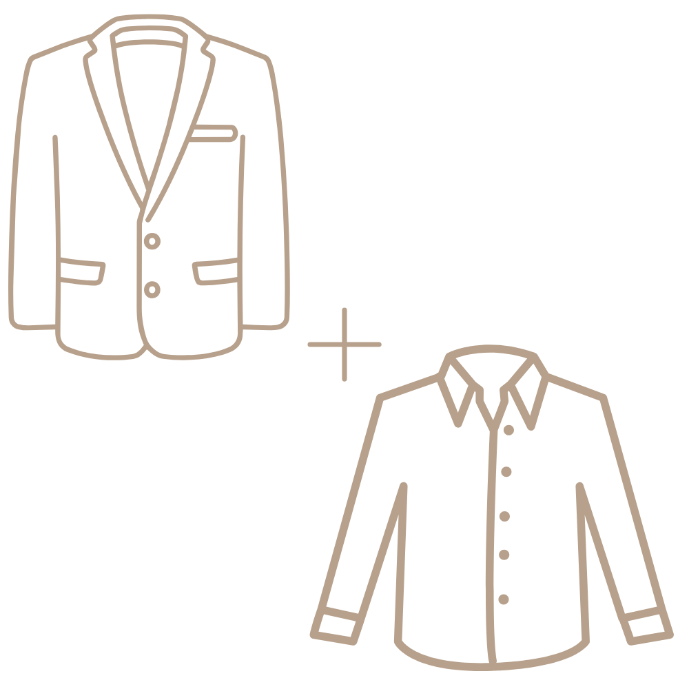 Graphic showing a suit jacket plus a casual long sleeve button-up shirt.