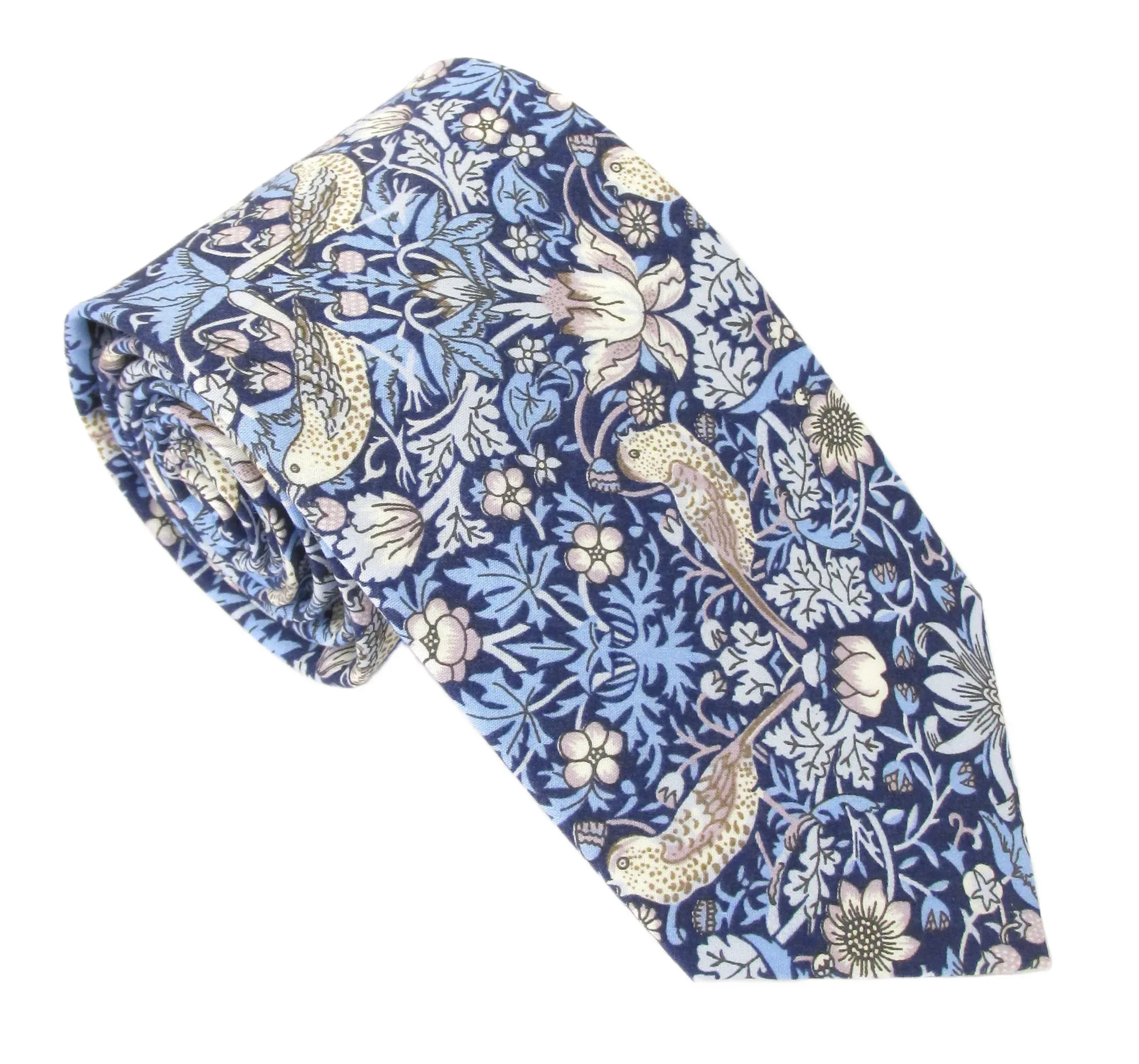 Strawberry Thief Blue Cotton Tie Made with Liberty Fabric