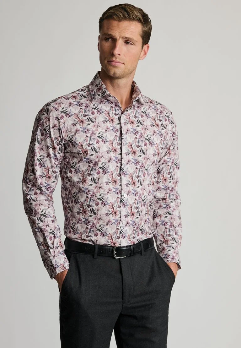 Tailored Fit Rose Floral Print Stretch Cotton Print