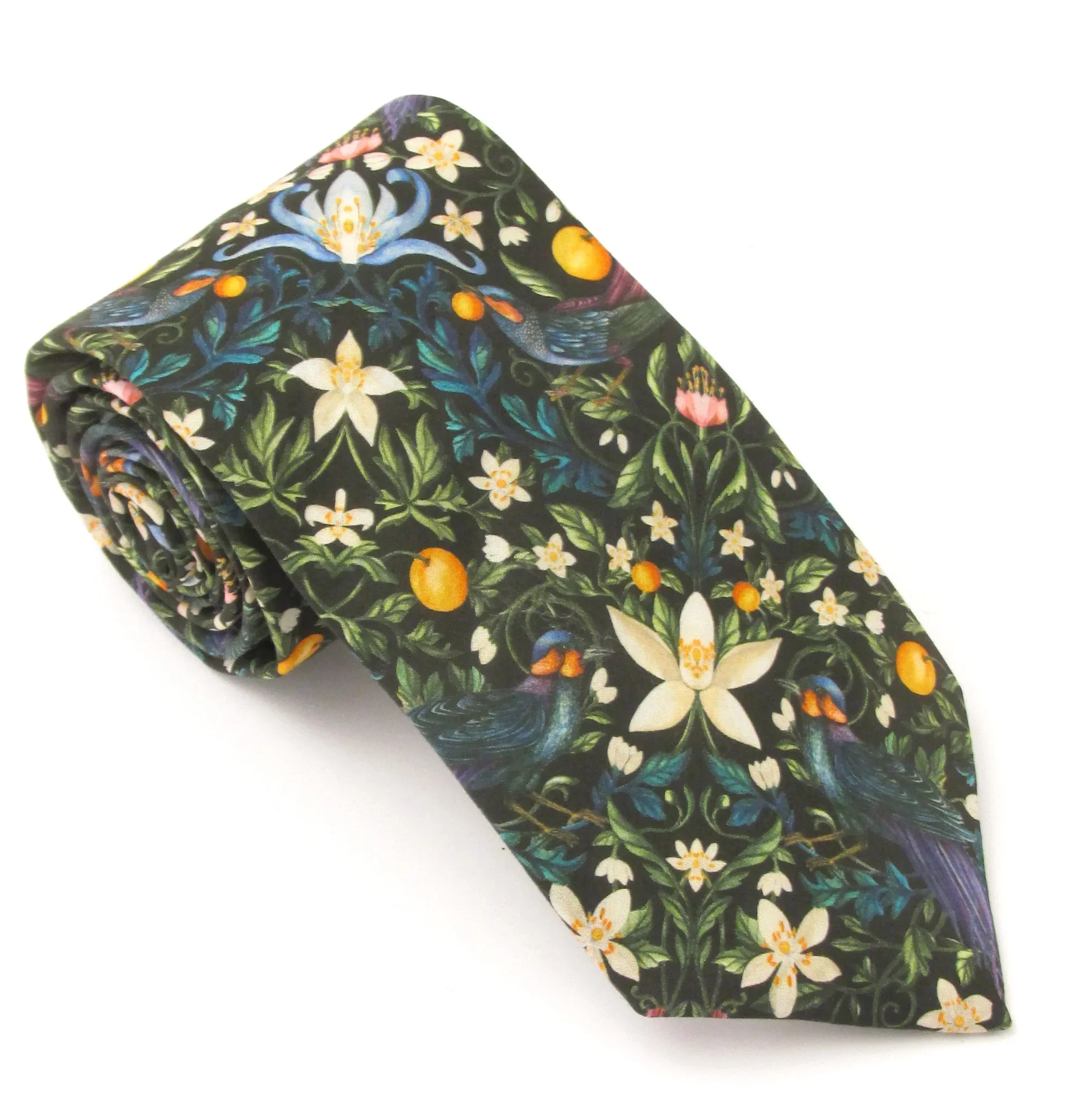 Forbidden Fruit Green Cotton Tie Made with Liberty Fabric.webp