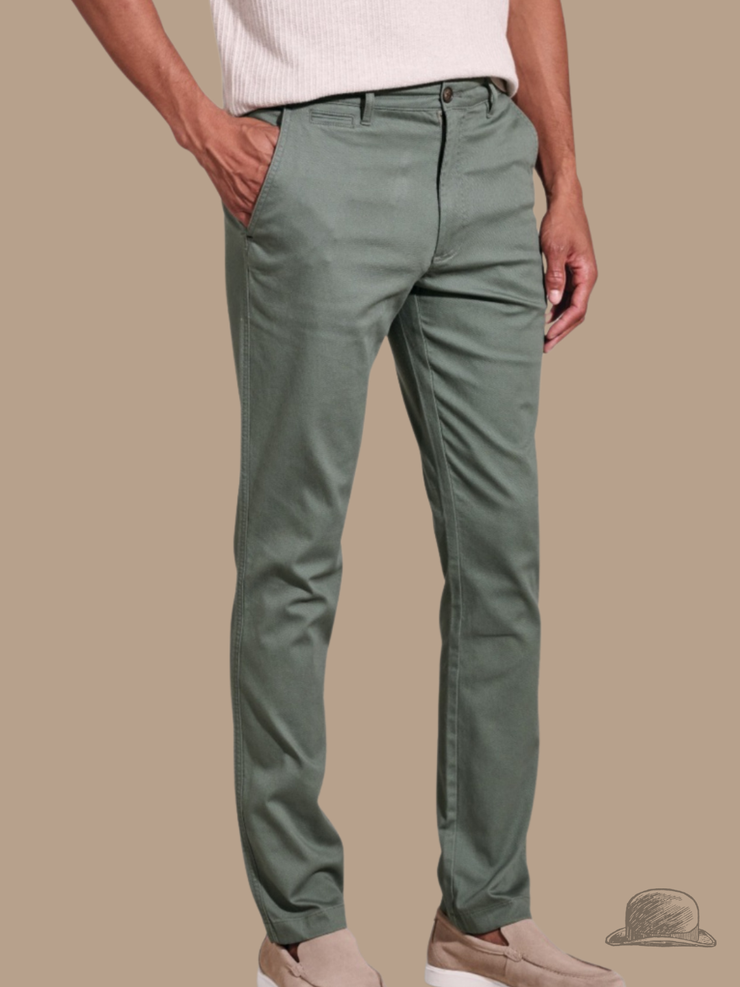 Green Textured Stretch Cotton Chinos