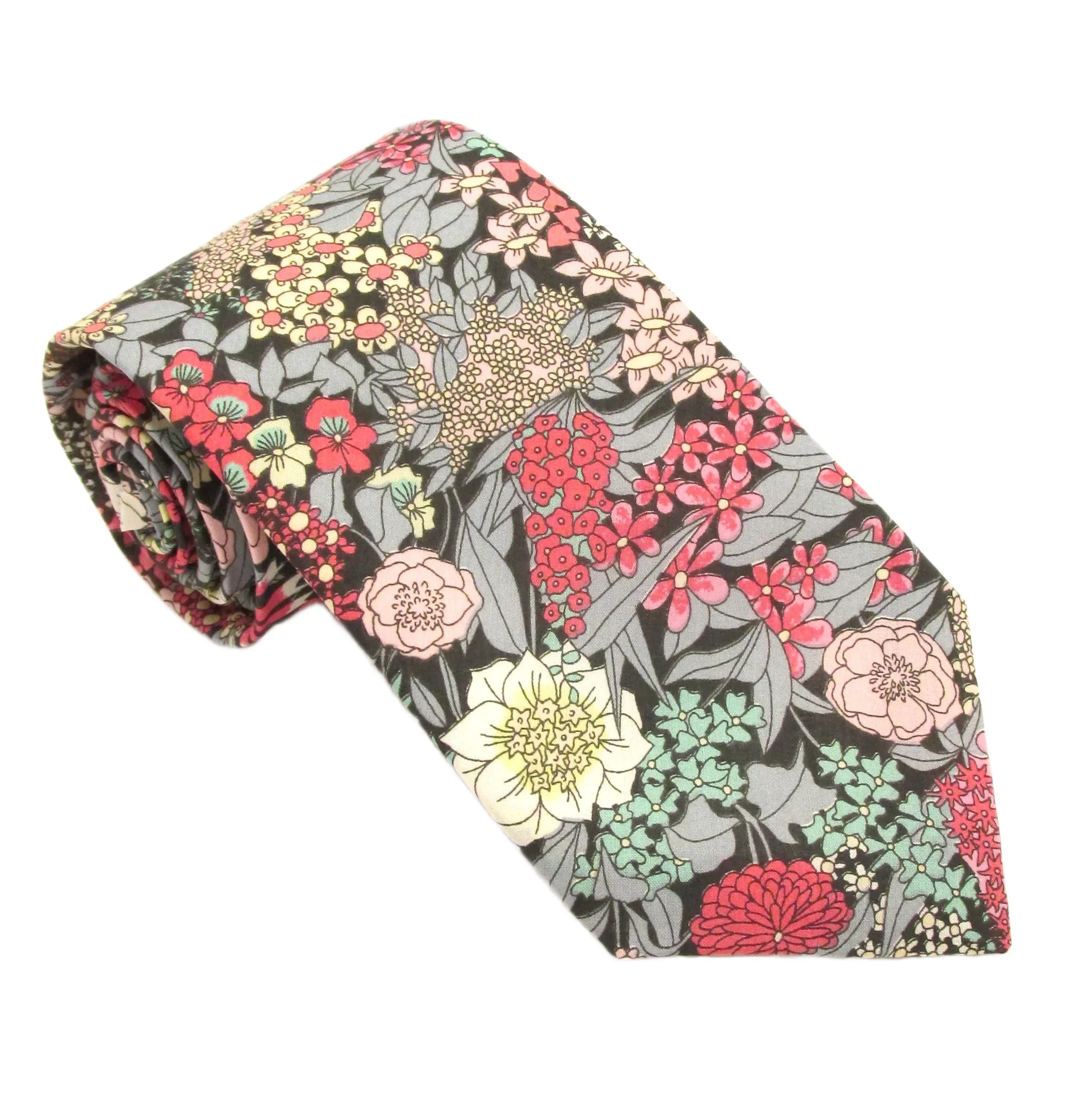 Ciara Grey Cotton Tie Made with Liberty Fabric.webp
