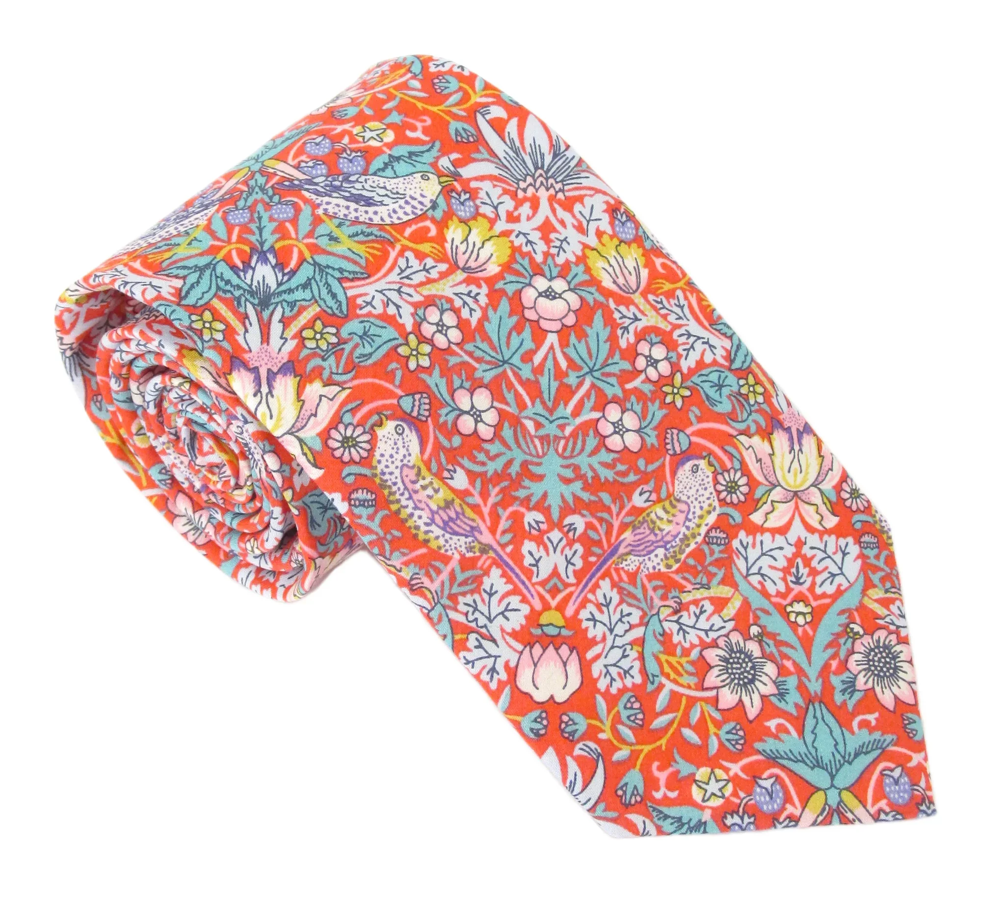 Strawberry Thief Red Cotton Tie Made with Liberty Fabric