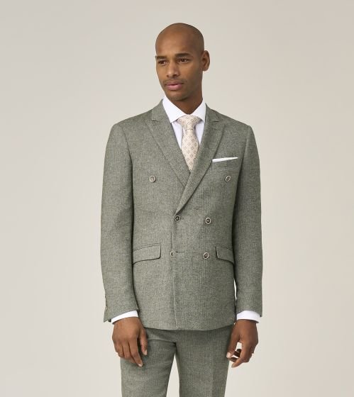 Sage Herringbone Double-Breasted Two-Piece