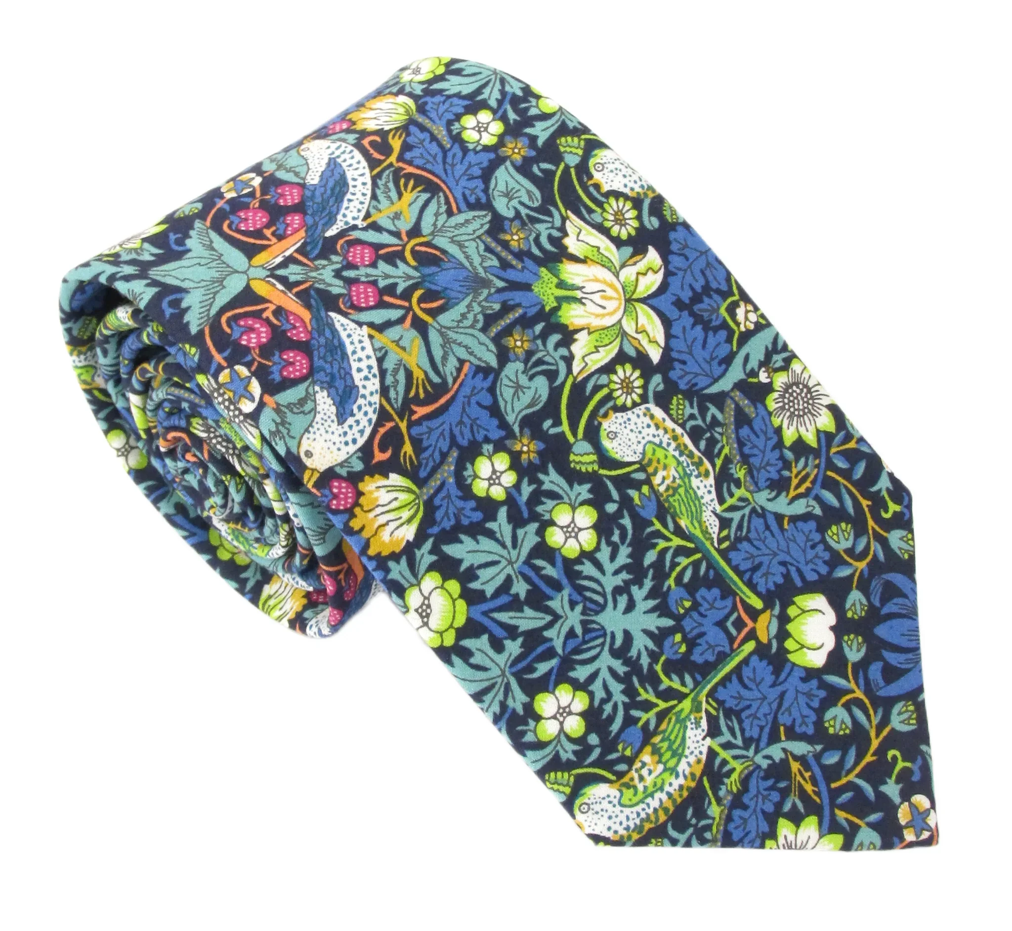 Strawberry Thief Teal Green Cotton Tie Made with Liberty Fabric