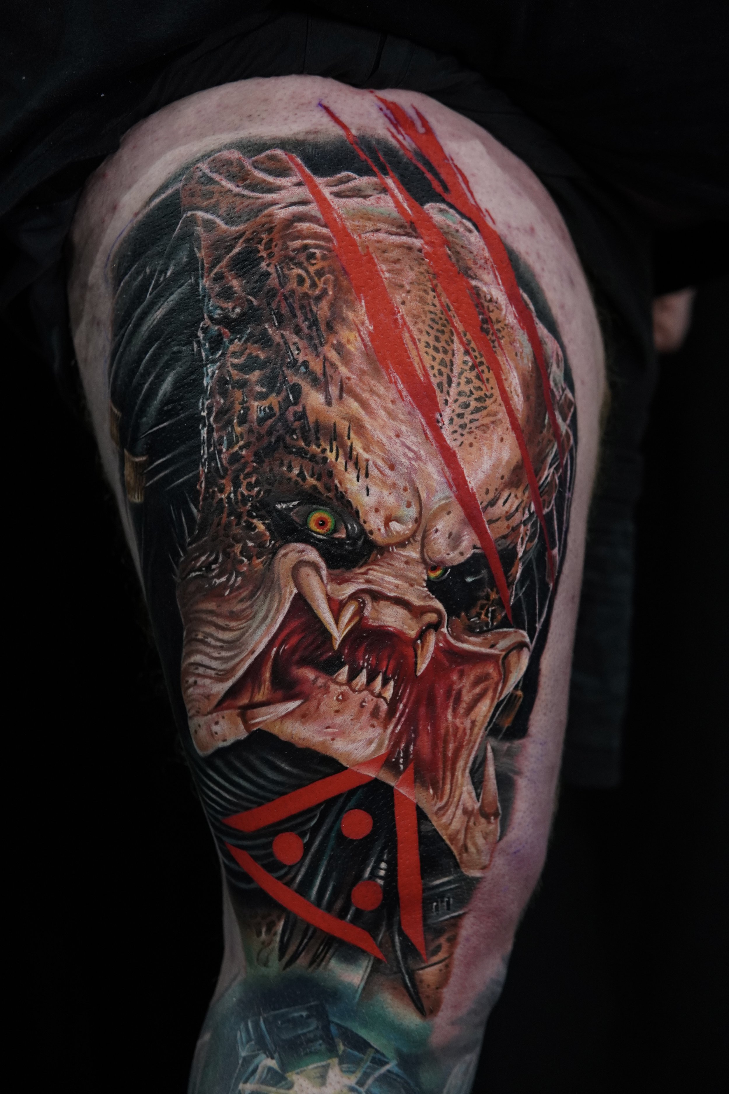 Predator Tattoo colour realism portrait tattoo, Jordan Croke Derby UK artist best tattoos
