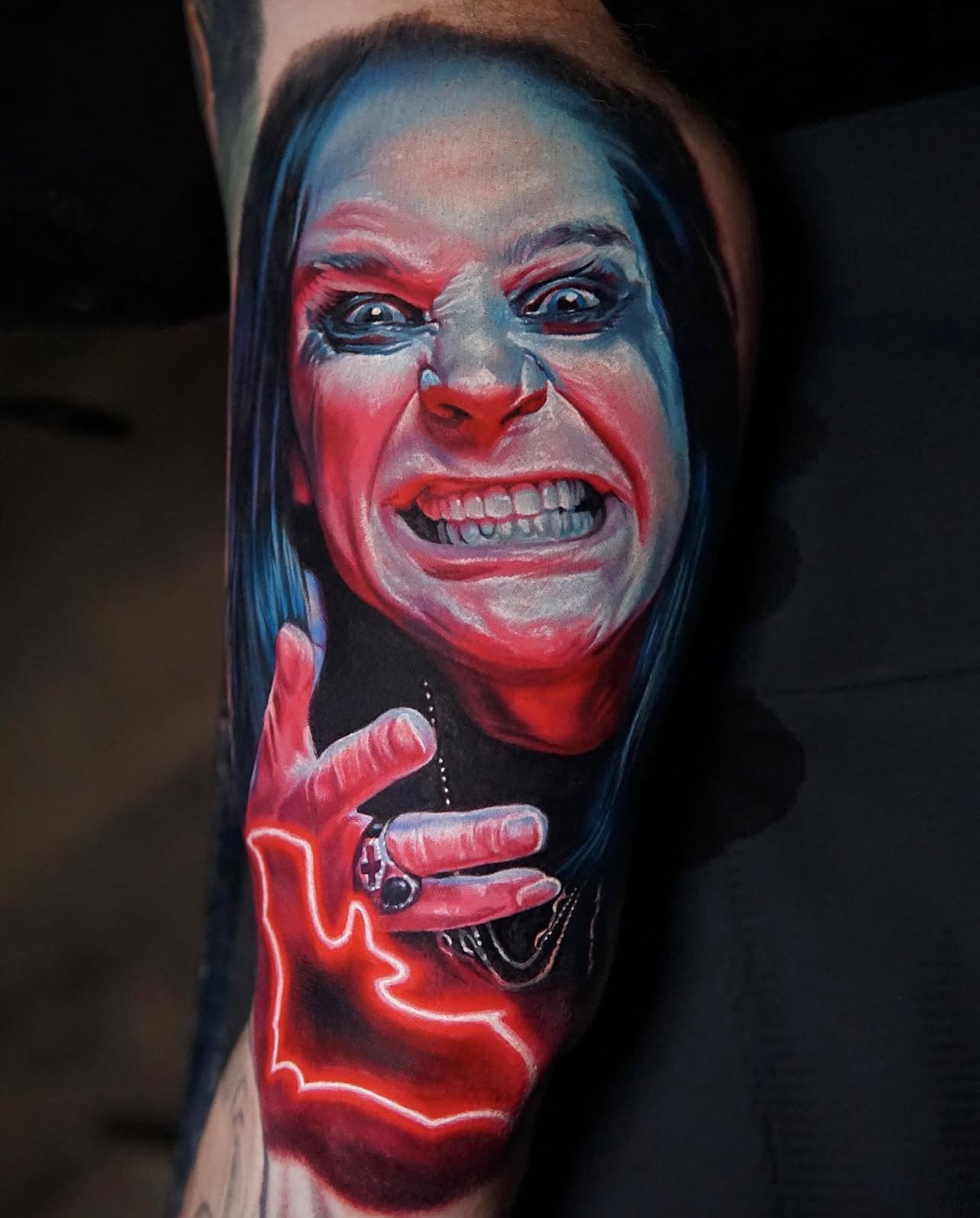 Jordan Croke Tattoo of Ozzy Osbourne Colour Realism Specialist artist Derby UK Black Sabbath