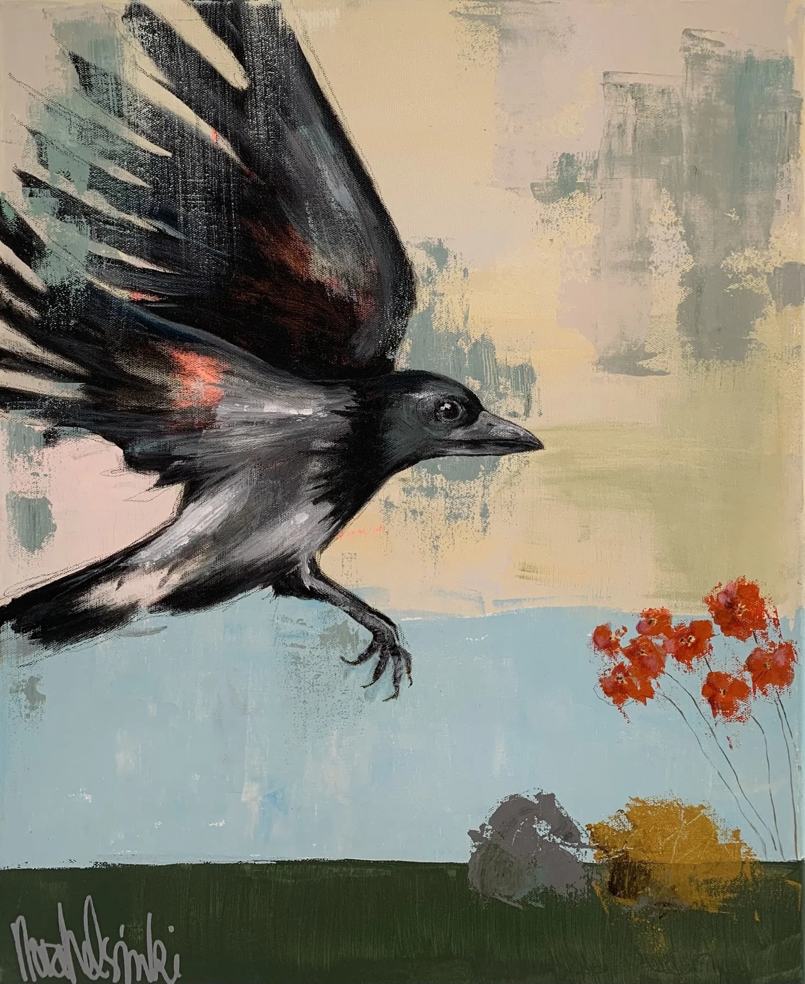 "Kaikki ne unikkopellot", Acrylic on canvas, 61x50, 2024