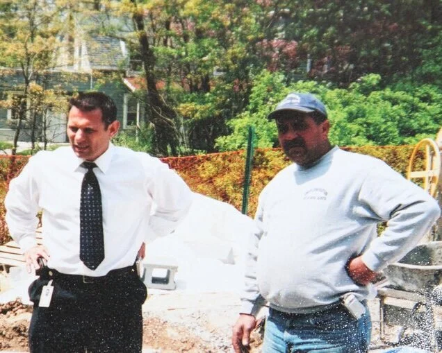 Omar of Omar Construction on site with a client at a 5,500 sq ft custom home build in Cedar Grove, NJ, 2004
