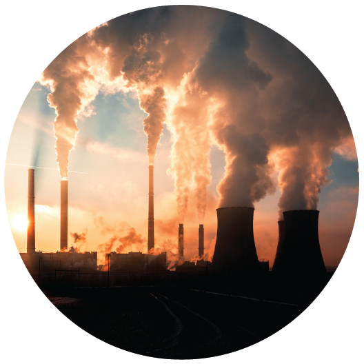 Factories emitting carbon dioxide.