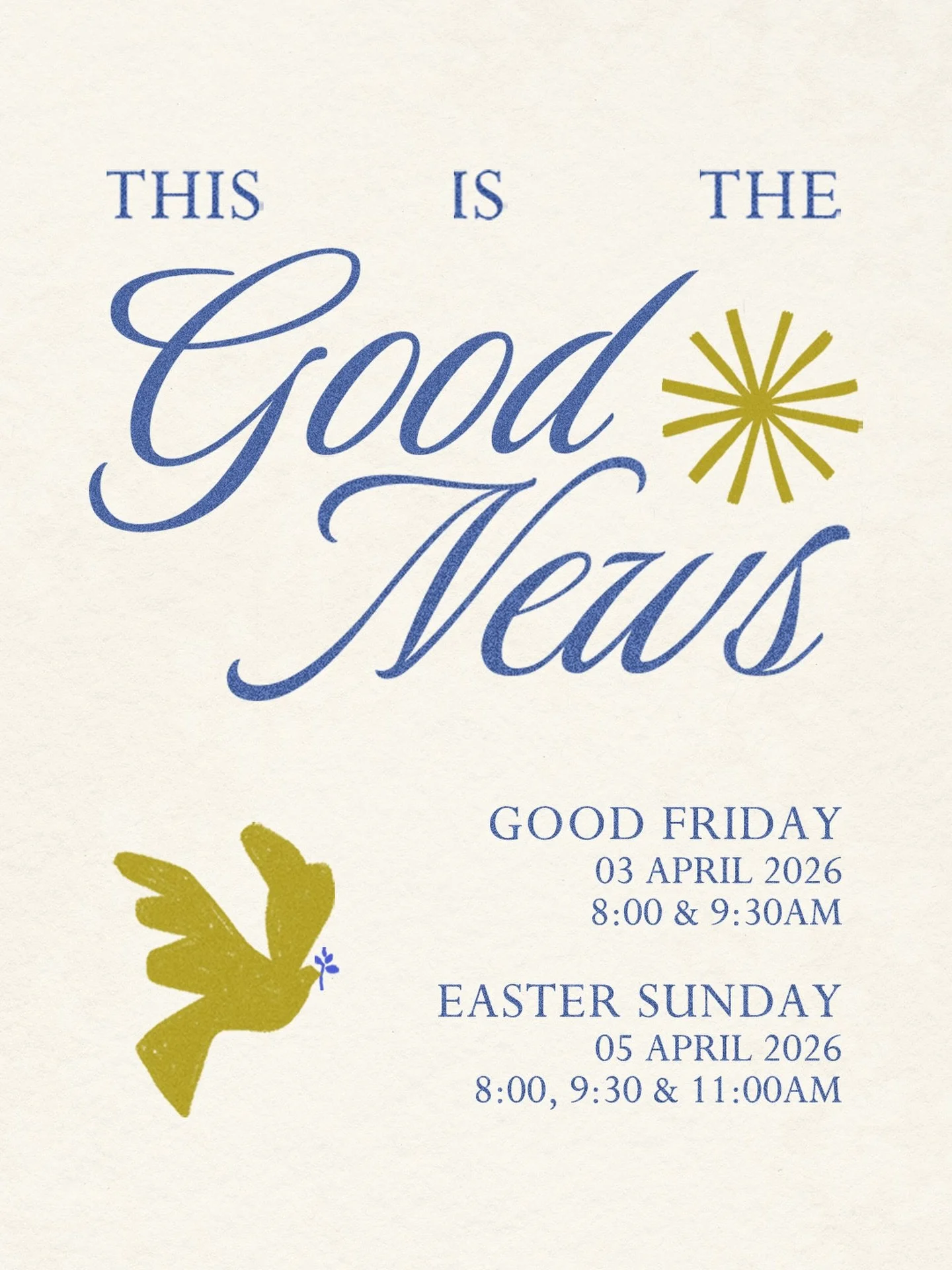 Let us celebrate the good news of Jesus Christ! 

This Easter, join us as we remember, worship, and celebrate the incredible gift of grace &ndash; the good news of hope and forgiveness.

We&rsquo;ll be gathering for Good Friday and Easter Sunday serv