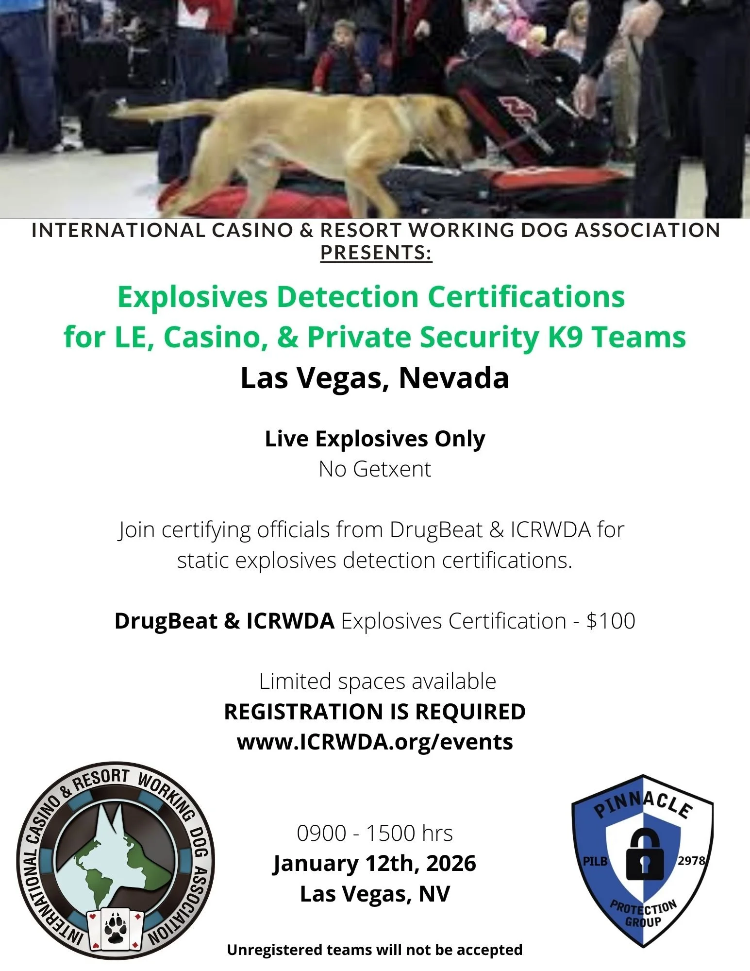 Static Explosives Detection K9 Certifications for LE, Casino, &amp; Private Security Teams