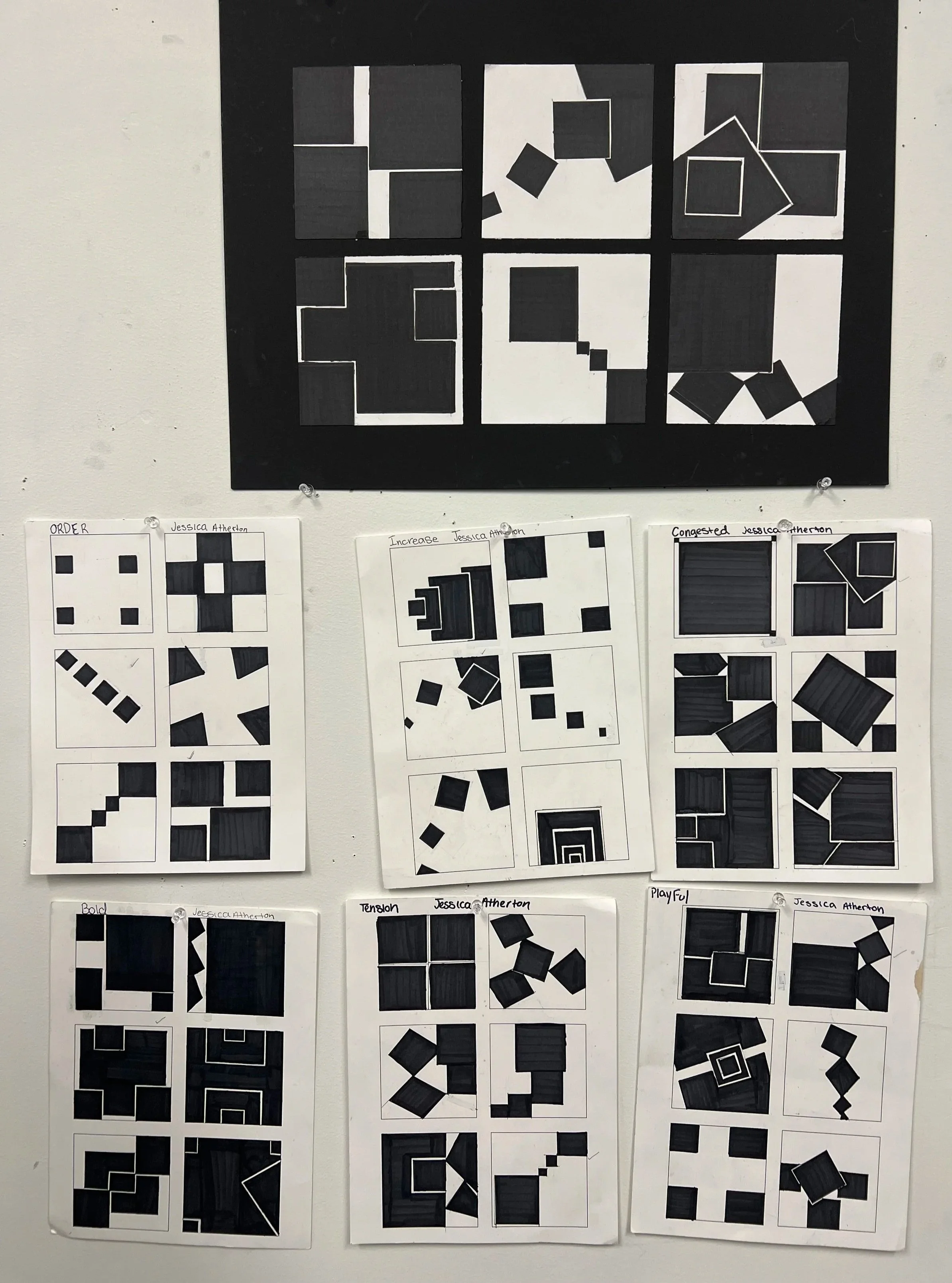 Design I - Visual Organization: 4 Black Squares with Thumbnail Sketches