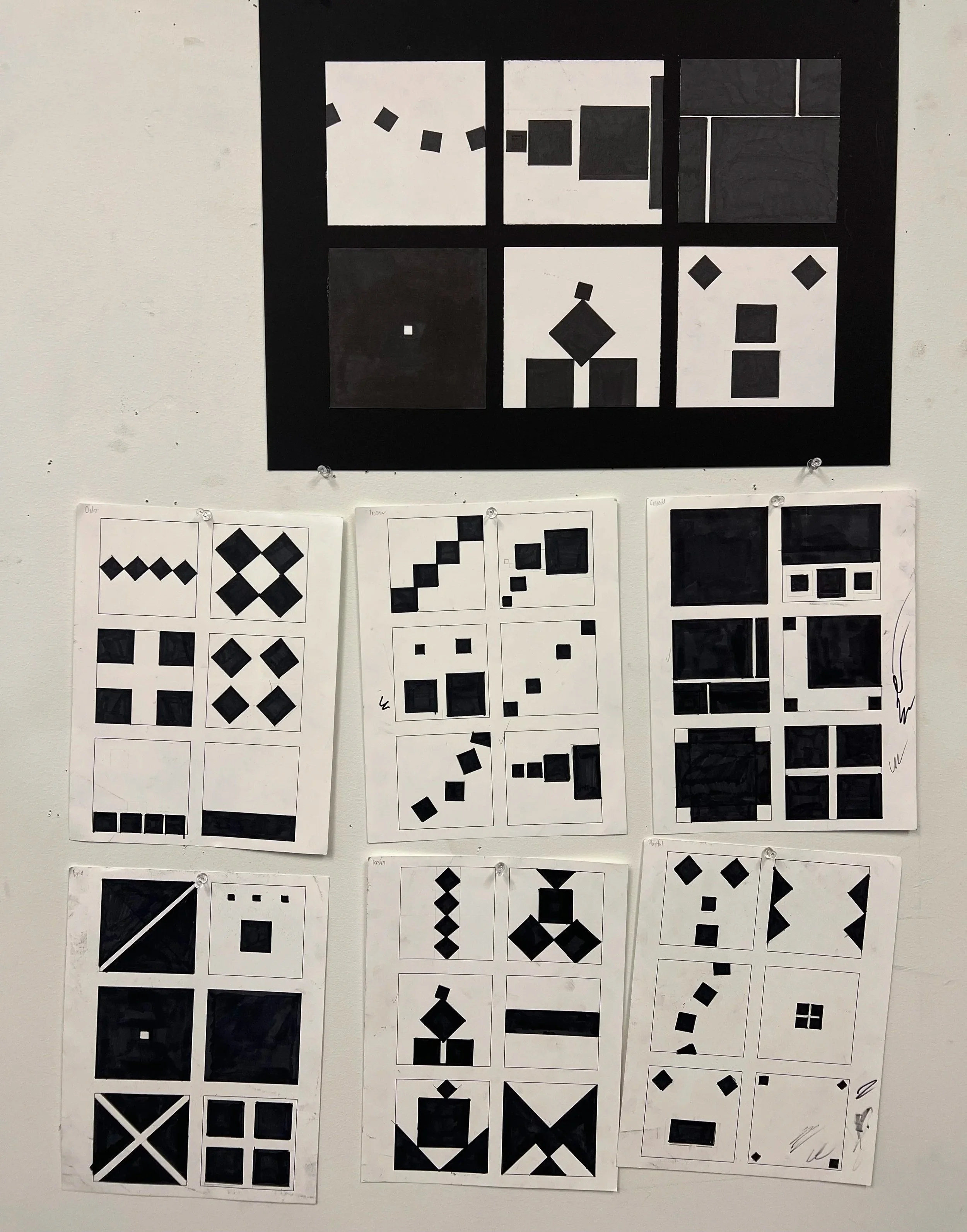 Design I - Visual Organization: 4 Black Squares with Thumbnail Sketches