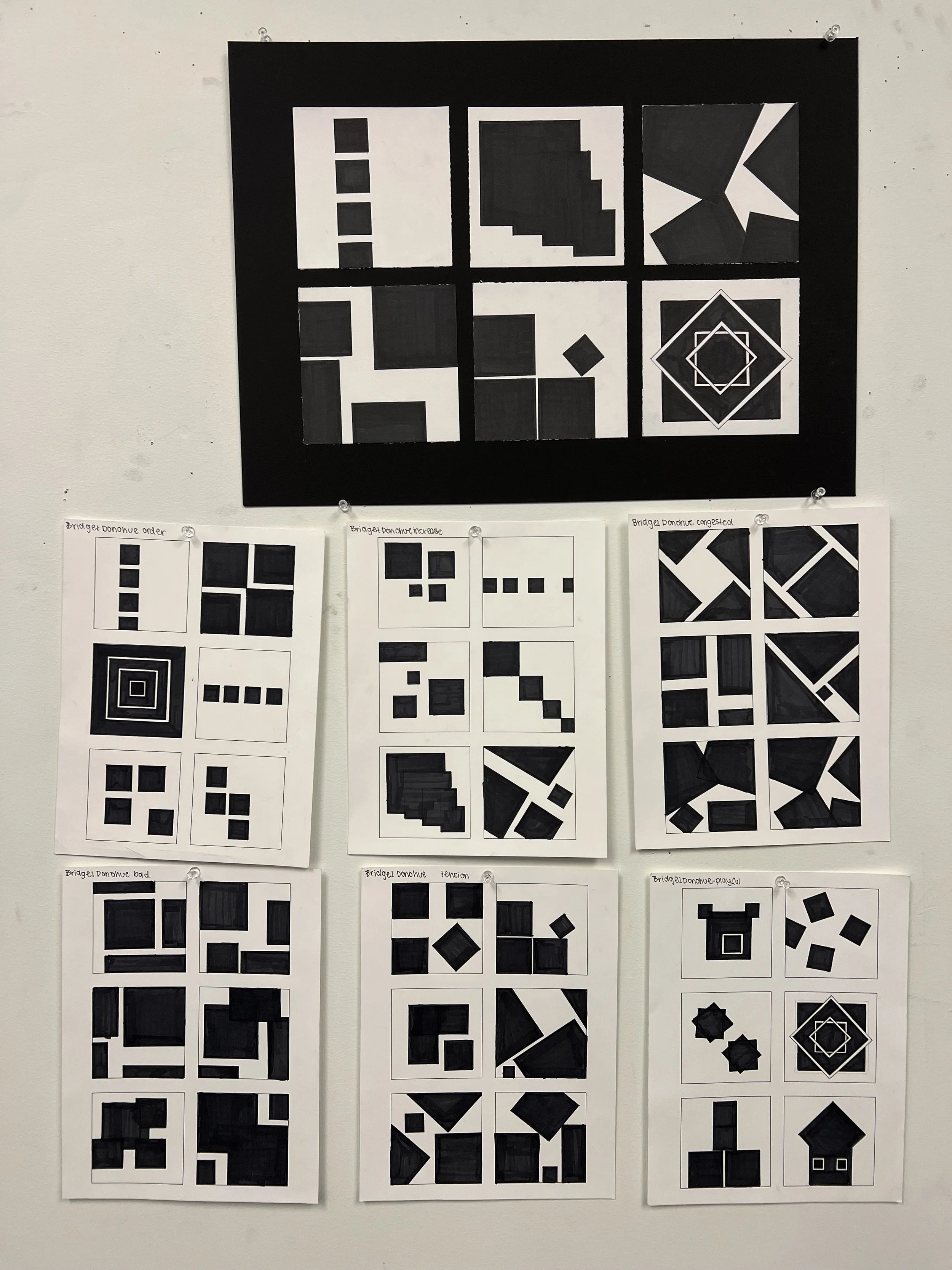 Design I - Visual Organization: 4 Black Squares with Thumbnail Sketches