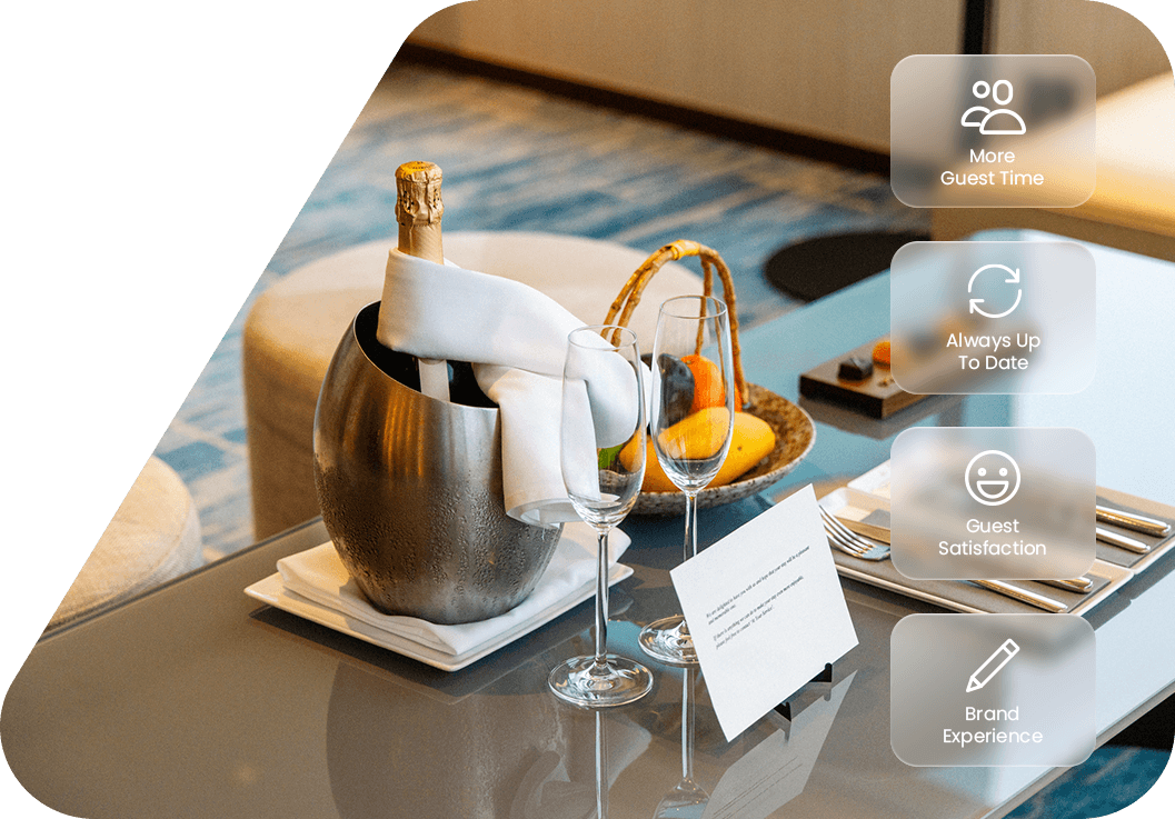 Champagne, fresh fruit and a welcome note in a luxury hotel room, highlighting personalised guest experiences.
