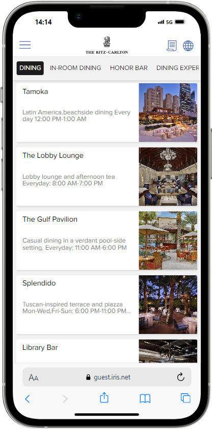 The Ritz-Carlton, Dubai - IRIS mobile dining & digital guest directory