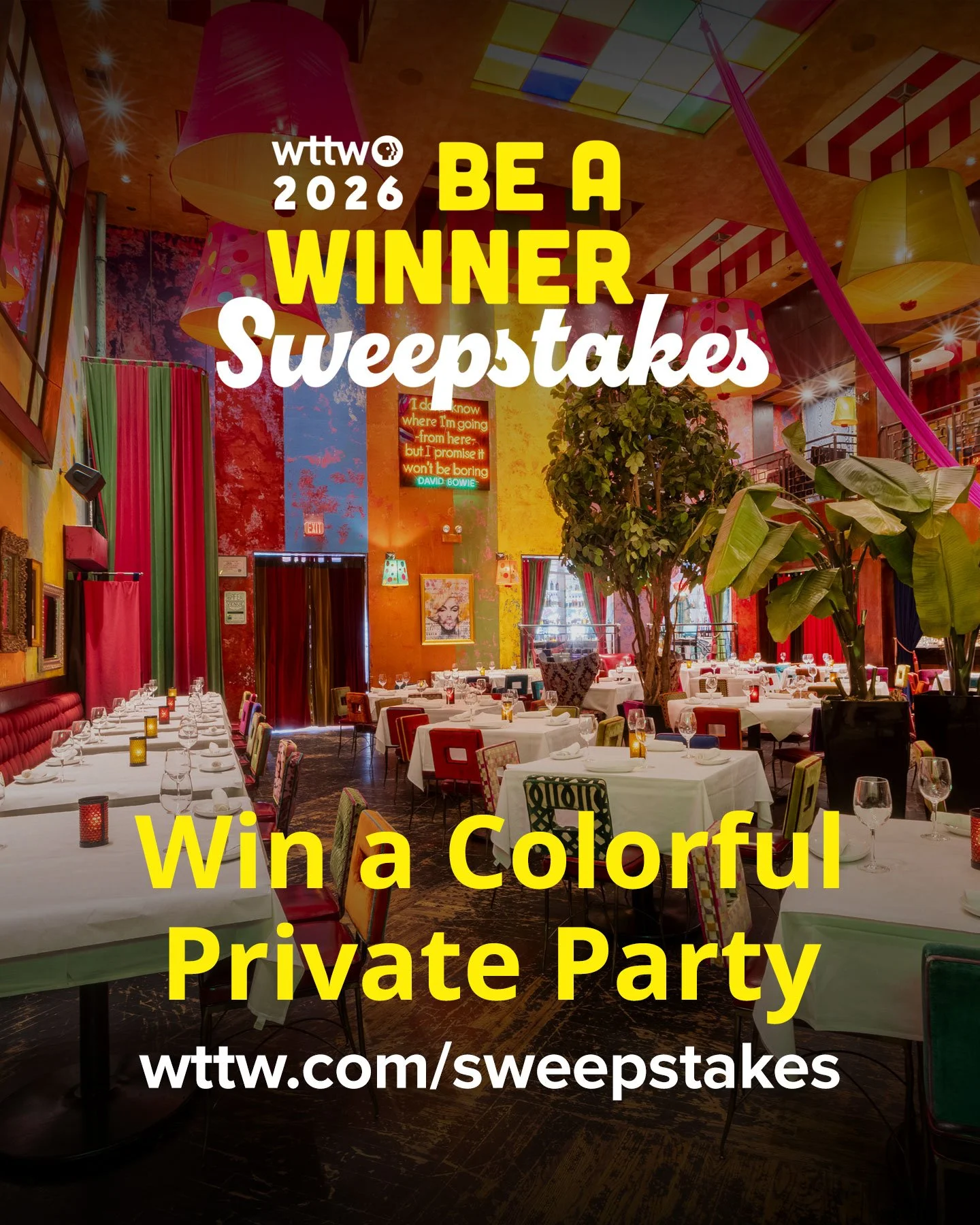 You could win a private party for up to 10 guests at Chicago&rsquo;s colorful pan-Latin restaurant @carnivalechi &ndash; complete with cocktail-hour bites, beverages, and dinner service. 

Enter WTTW&rsquo;s 2026 Be a Winner Sweepstakes for your chan