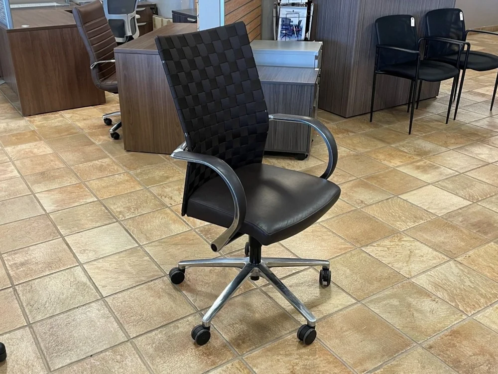 Used Brown Leather Chrome Office Chair — Used Office Furniture