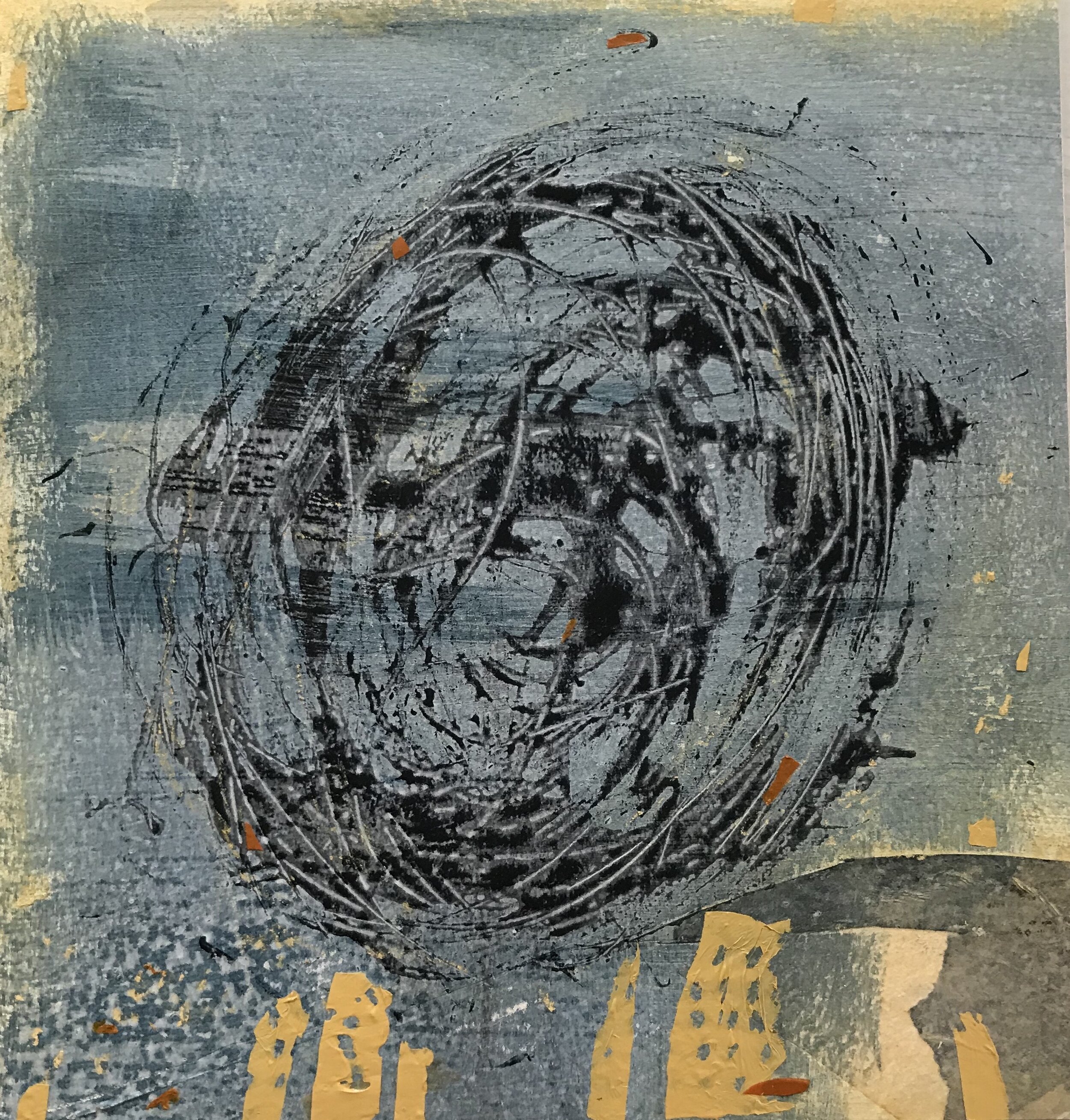 chaos dreaming of order, order dreaming of spontaneity 2019 Mixed media on paper, 8x7.5 inches