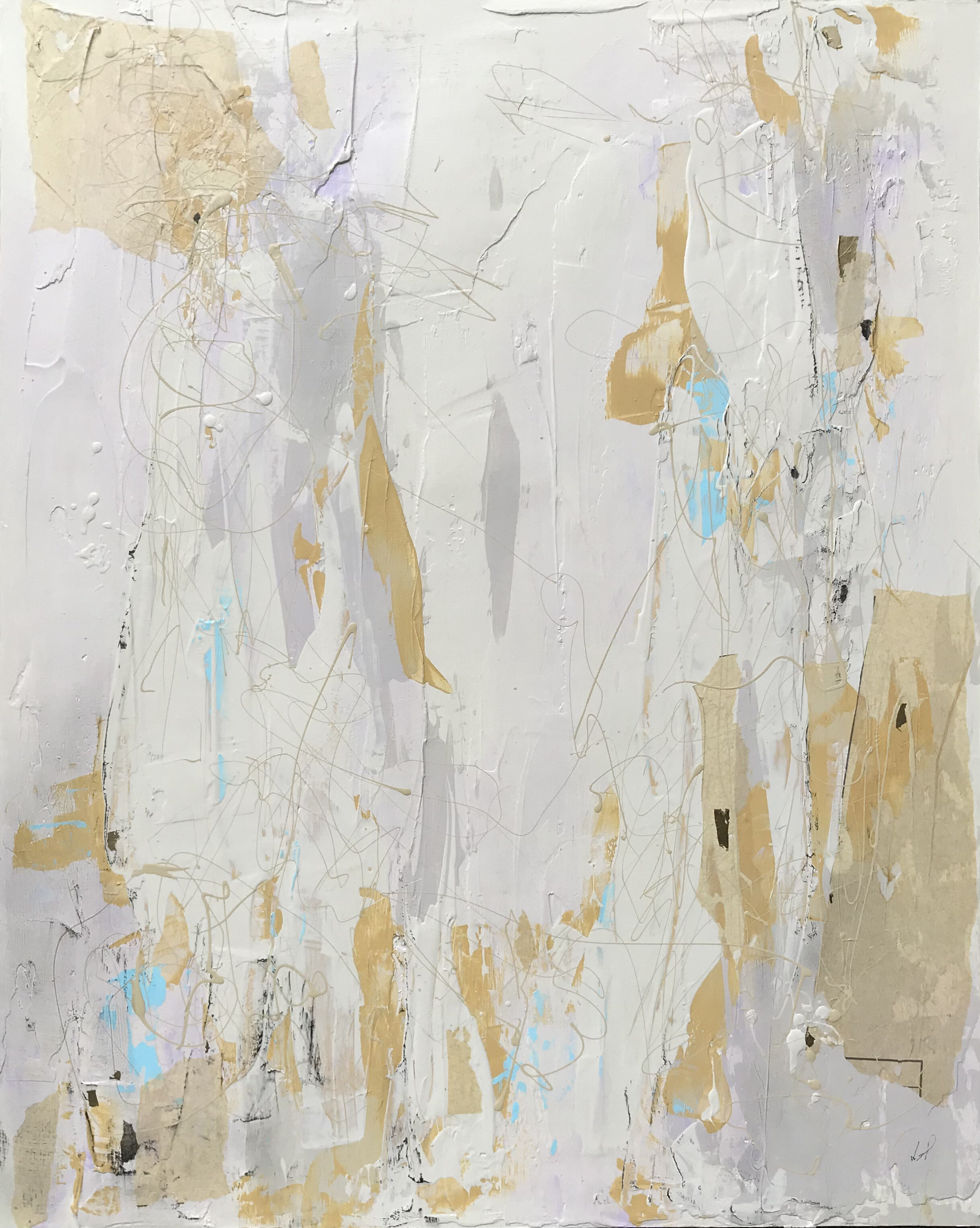 Glimpse of Blue 2018 Acrylic collage on cradled board, 30x24 inches