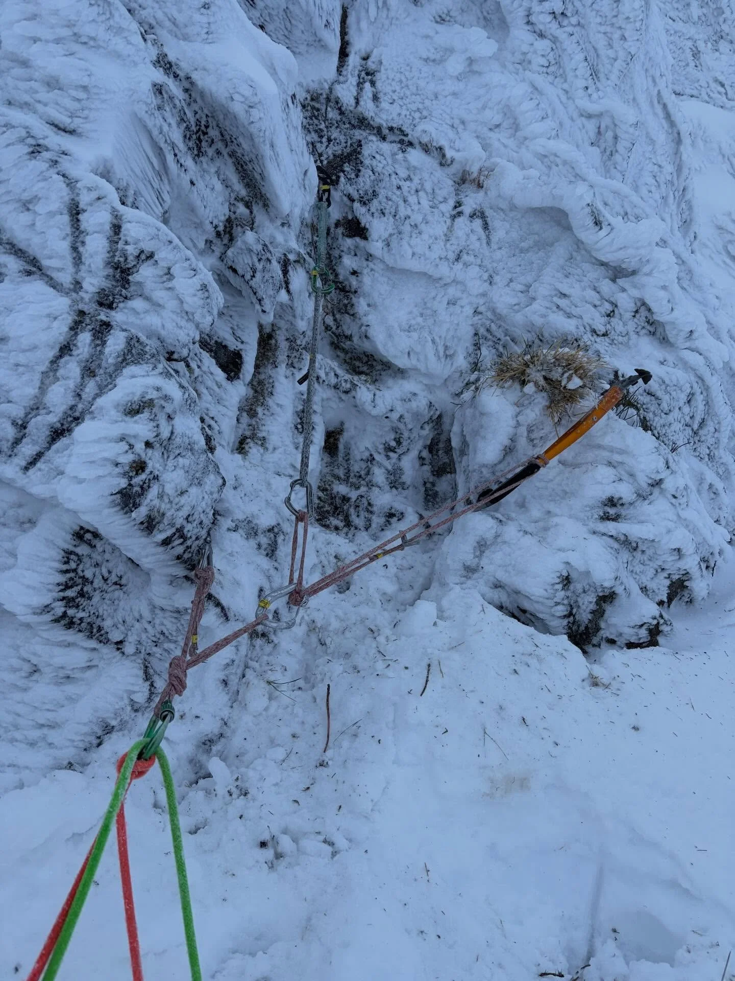 A selection of the &lsquo;challenging&rsquo; belays on Fairy Godmother. One was robust enough to go direct on, but only after much digging and piton pounding. I also placed six runners in 300m of climbing, three being on the same pitch. You can figur