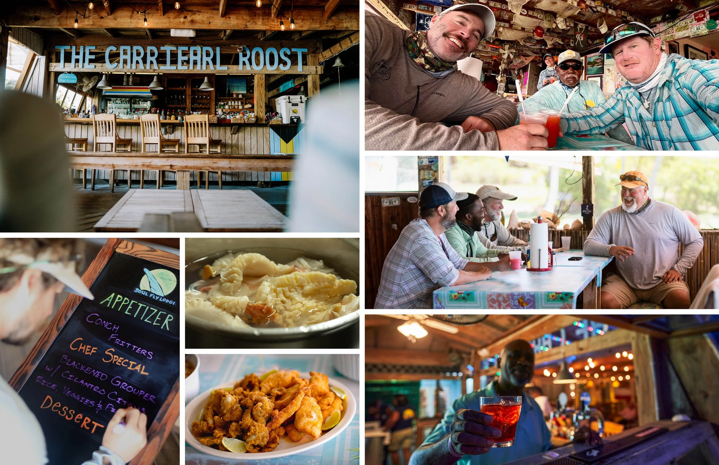  Did we mention the food and drink?? Rest assured that you won’t go hungry or dry while at Soul Fly. Enjoy our own kitchen and bar, and a trip to Flo’s Conch Shack is a must. 