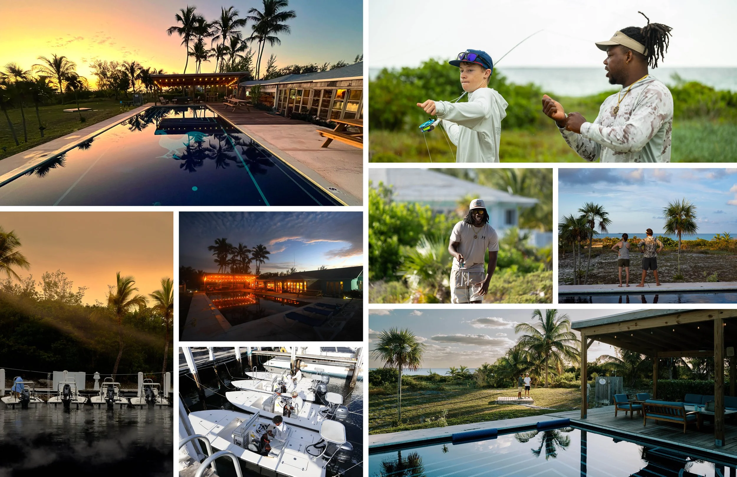  On-site, there’s a freshwater pool, covered deck, and a casting deck with targets for practicing presentations in between fishing sessions. We launch every day from the island’s marina. 