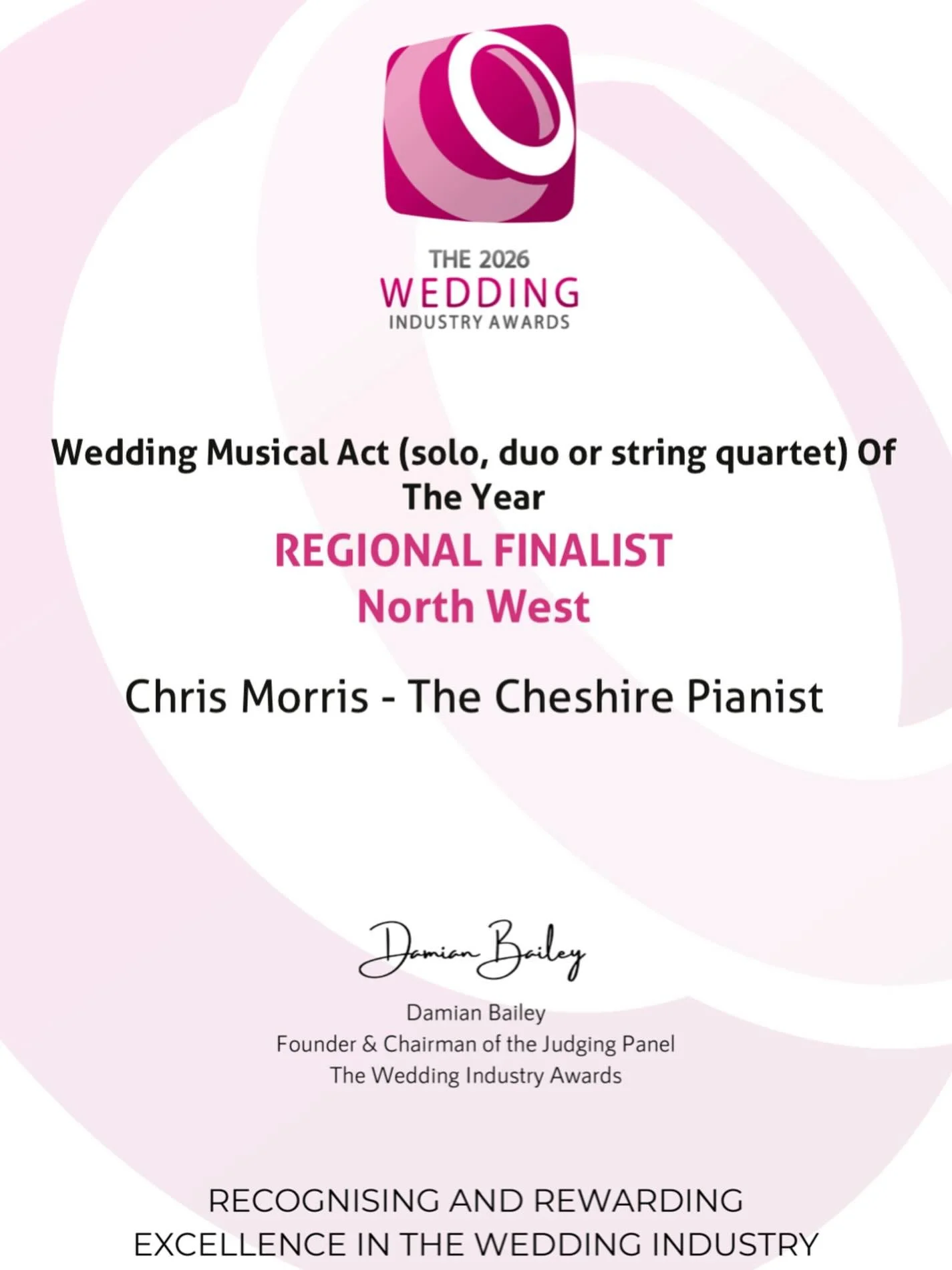 🎉 I&rsquo;m beyond thrilled to share that I&rsquo;ve been named a Regional Finalist in The Wedding Industry Awards 2026 for Wedding Musical Act of the Year (North West)! 🎶

A huge thank you to every couple who took the time to vote for me &mdash; y