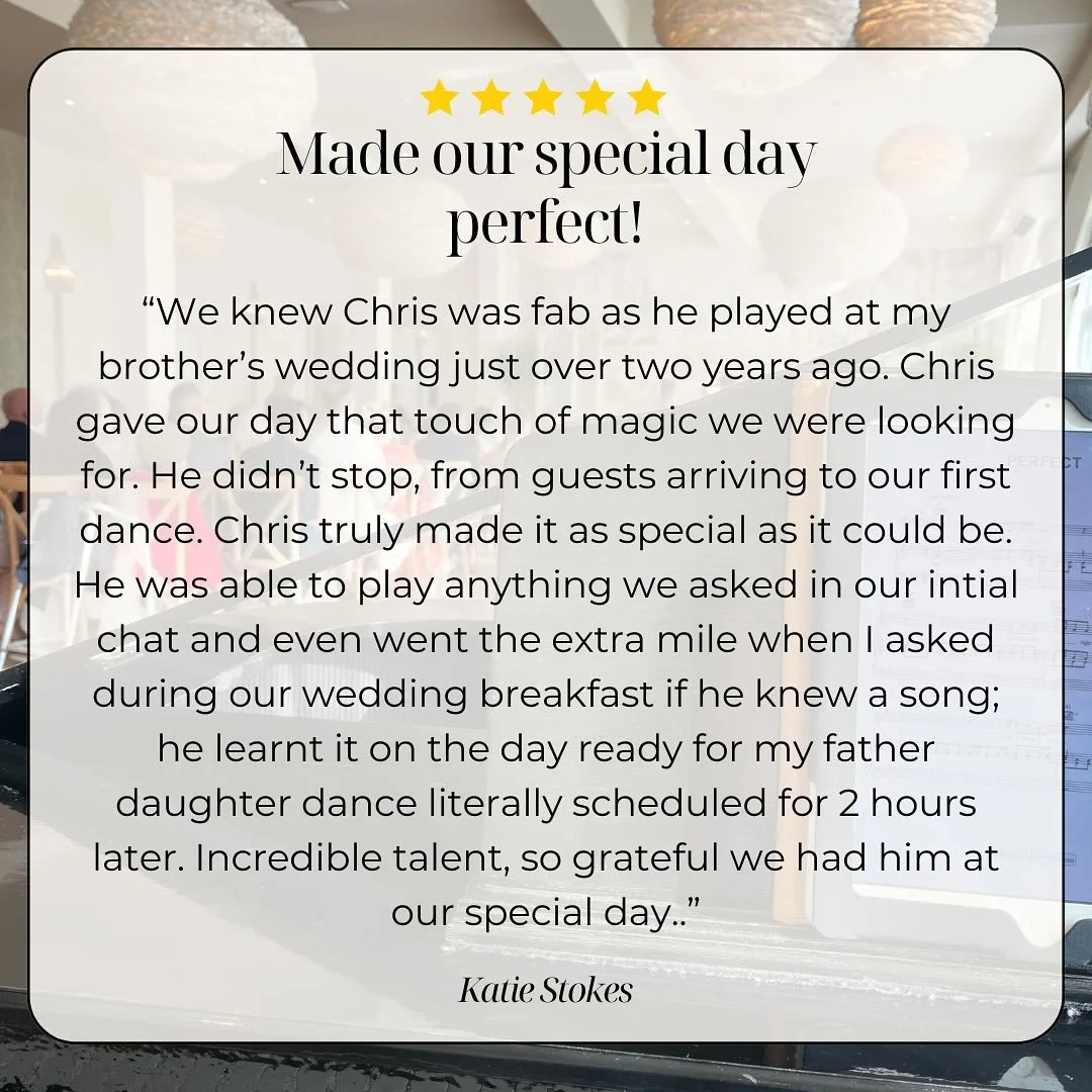 ✨ Absolutely blown away by this gorgeous 5-star review! ✨

Katie and her family invited me back after I played at her brother&rsquo;s wedding a couple of years ago, and it was such an honour to be part of their special day too. From the moment guests