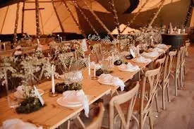 Award-winning wedding pianist Chris Morris at Swanley Meadows inside a teepee