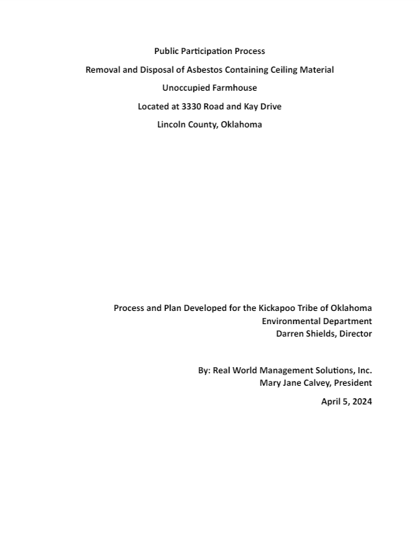 Public Participation Process Removal and Disposal of Asbestos Containing Ceiling Material In Unoccupied Farmhouse