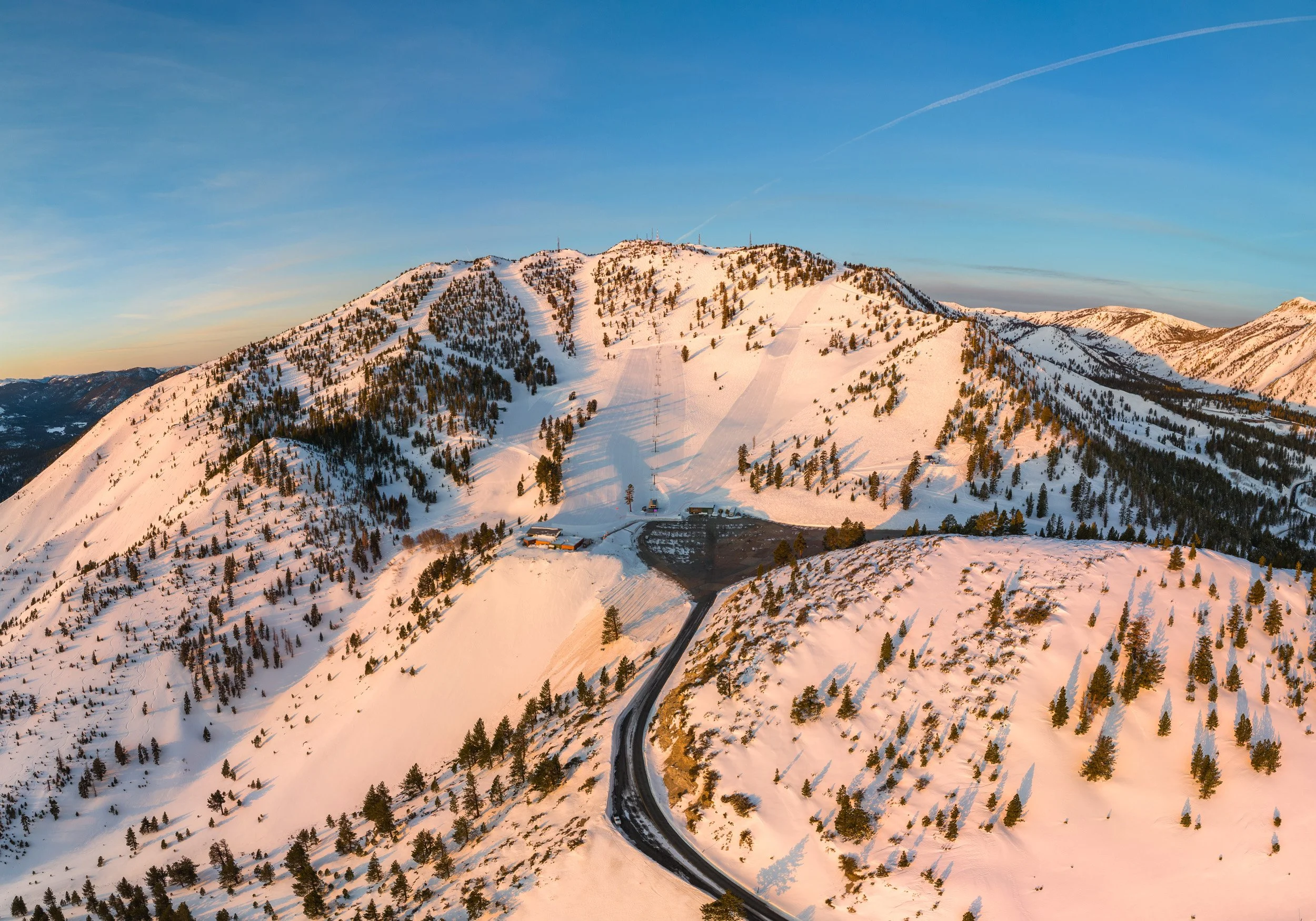 Mt Rose ski Lake Tahoe, showing a ski bowl and parking lot