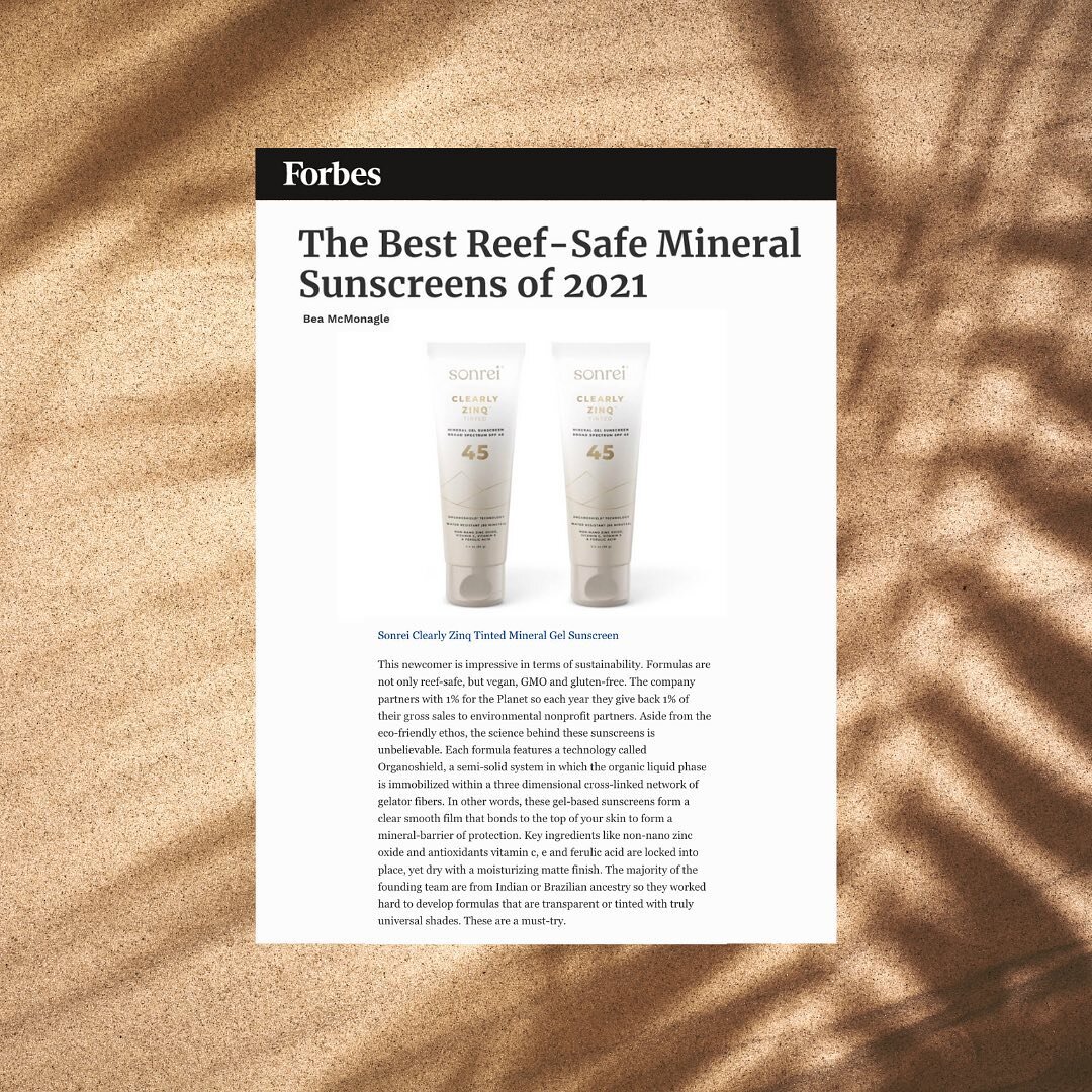 Get you an SPF that does both the body and Mother Earth good ☀️ Thank you @smallbevy @forbes for listing @sonreiskin&rsquo;s Clearly Zinq as one of the best reef-safe mineral sunscreens 🤍