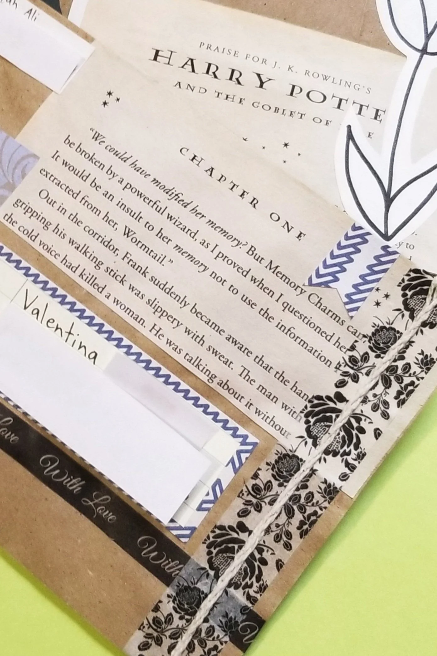 Old book pages add a bit of whimsy and personality. I also use different washi tapes to add more patterns. I realize now that the flower washi tape is upside down.