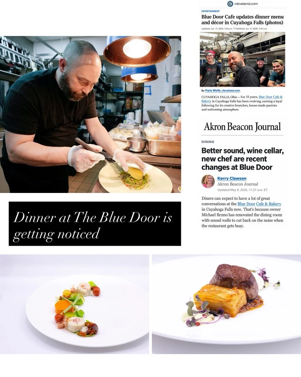 A lot has been changing behind the blue door.

Kerry Clawson of the Akron Beacon Journal and Paris Wolfe of Cleveland.com both recently spent time with us and took a closer look at dinner at The Blue Door, from the dining room and wine program to wha