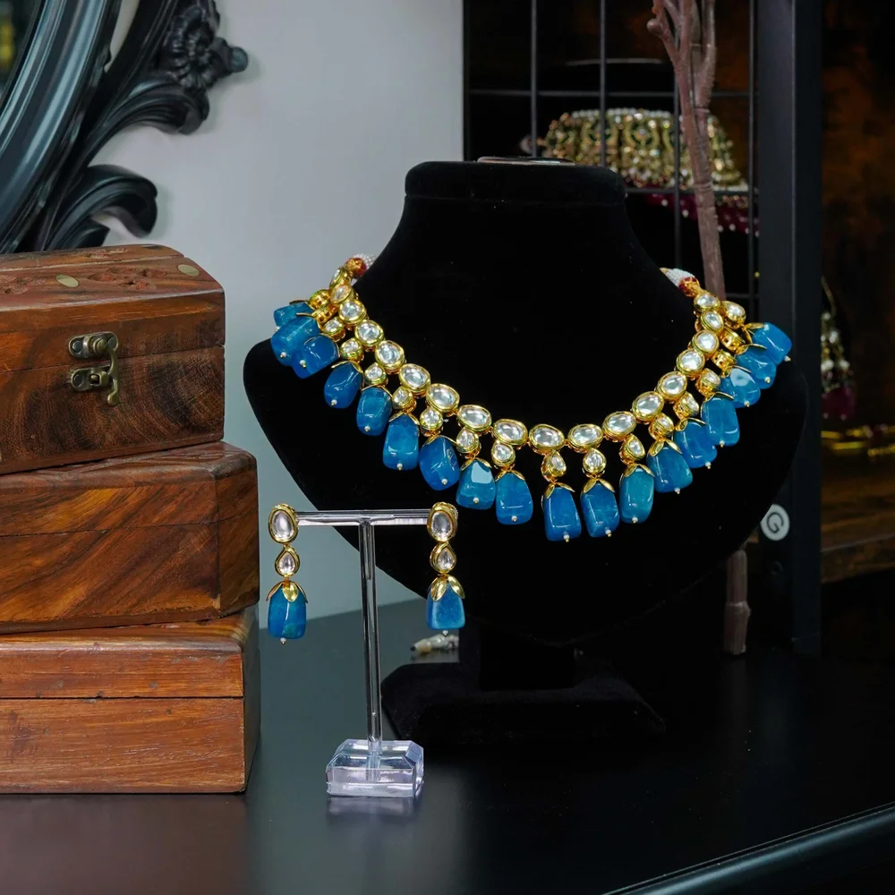 Indian Kundan Royal Blue Set Jewellery By Gulmohar